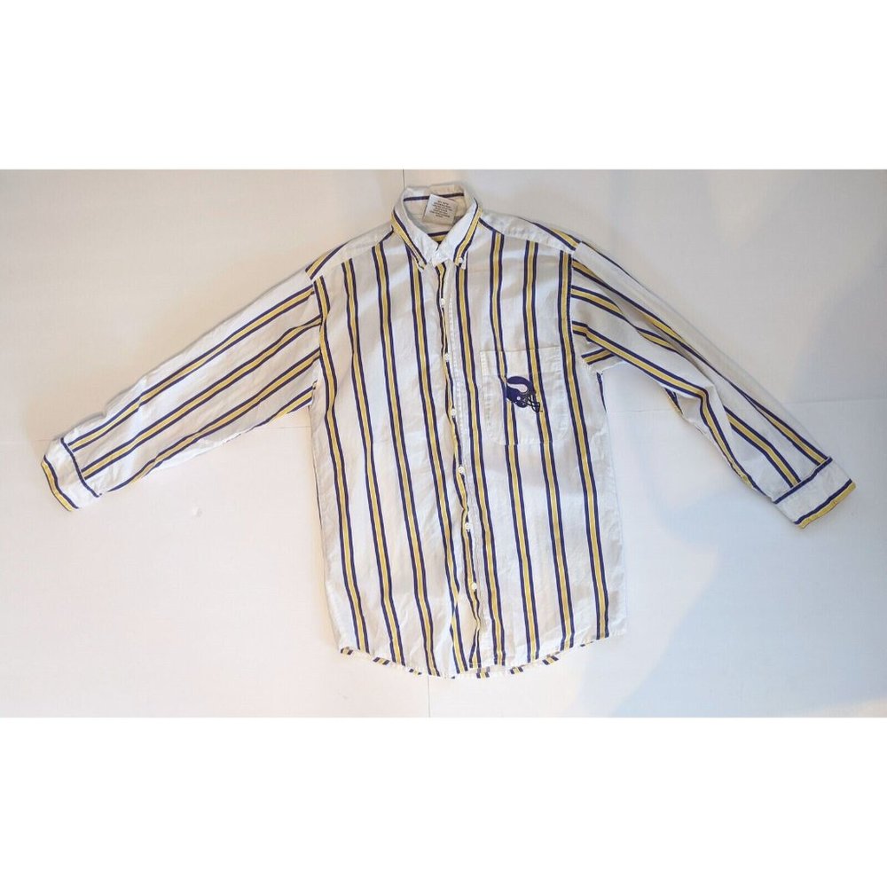 Vintage TEAM NFL Minnesota Vikings Striped Long Sleeve Button Up Shirt Sz small
